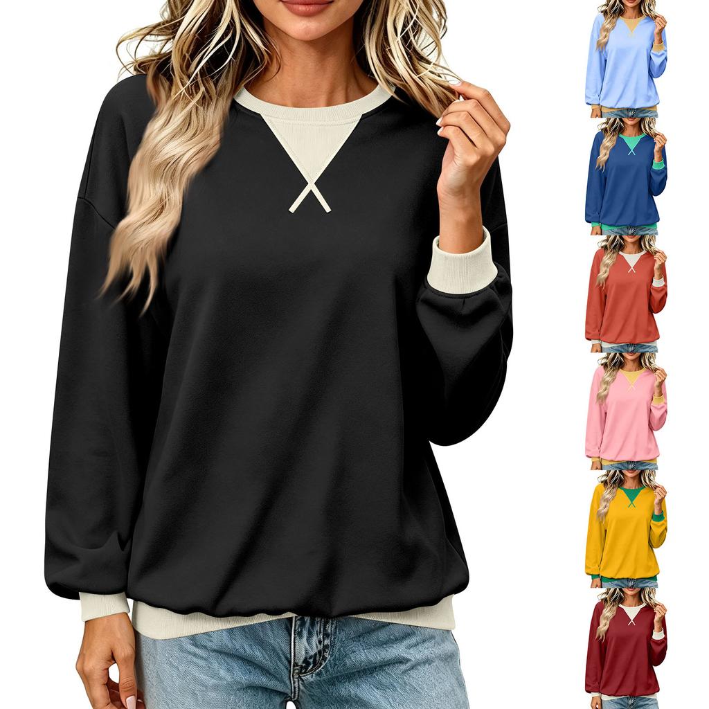 Women's Loose Fit Color Block Sweatshirt, Long Sleeve Pullover Casual Shirt for Everyday Wear