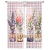 Cortinas de Tule Xadrez Floral para o Dia dos Namorados para Sala de Estar Cortina Transparente para Quarto Cozinha Persianas Cortinas de Voile