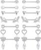 Bobisty 6 Pairs 14G Nipple Rings Set for Women 316L Stainless Steel Heart Butterfly Moon CZ Flower Nipple Rings Piercing Jewelry