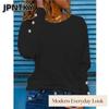JPNTKY Women's Fashion Casual Solid Color Print Long Sleeve O-Neck Blouses & Shirts