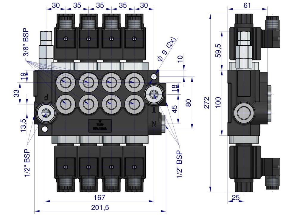 Rozdzielacz Hydrauliczny 4-Sekcyjny Sterowany Elektrycznie 12V 40L Voima