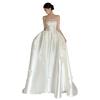 French Satin Light Wedding Dress   New Bridal Simple Tube Top Going Out Dress White Bow Trailing Dress