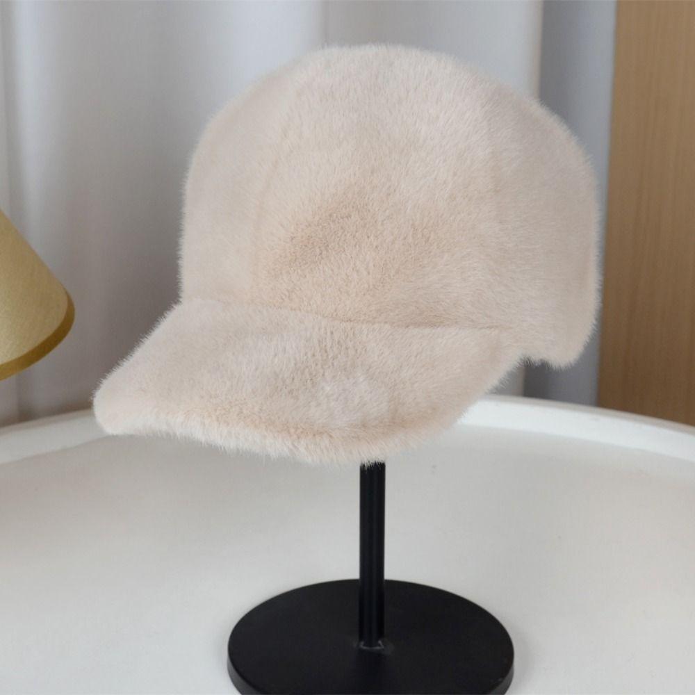 Solid Color Faux Fur Duckbill Hat Thickened Warm Plush Hat Casual Fluffy Baseball Hat Outdoor