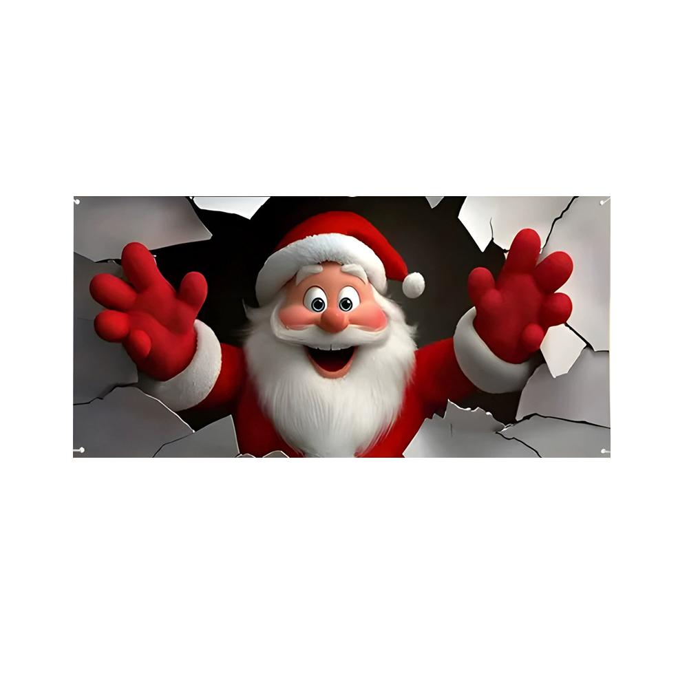 Christmas Background Cloth Santa Claus Breaking Open Paper Garage Door Banner For Living Room Entrance Corridor Window Clings