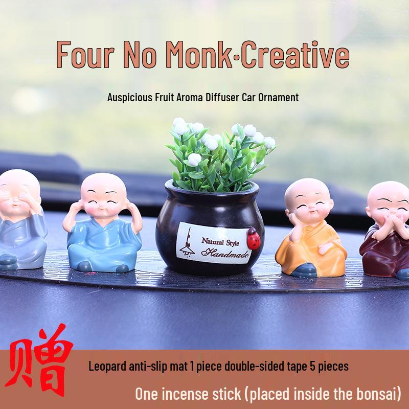 Creative Four Monks Car Ornaments: Auspicious Fruit Incense Holder for Car Interior Decorations