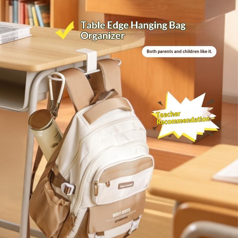 Adjustable Desk Hook Rounded Corner Carbon Steel Backpack Holder Easy Install No-Drill Multipurpose Hook Office Supplies