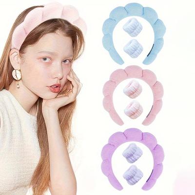 Face Wash Headband Wristband Set Sponge Soft Hairband Women Girls Fluffy Thickened Headdress Non-slip Thick Hair Accessories