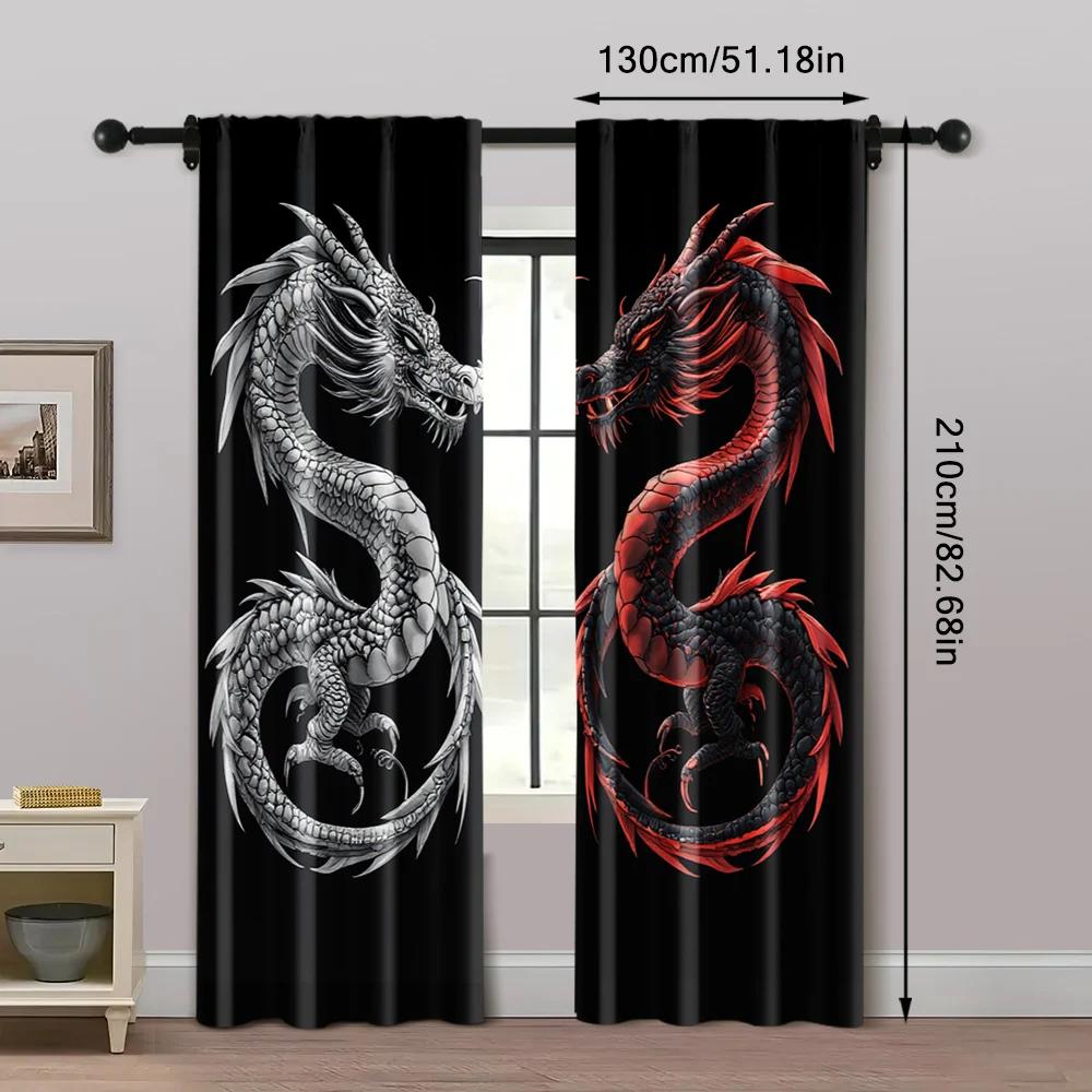 2 szt. Zasłony Wzór Fajny Chiński Smok Wszechstronne Poliester (bez pręta) Wyprzedaż rzeczy Idealna do różnych typów pomieszczeń