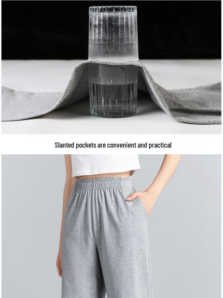 Women's Summer Cotton Breathable High-Waist Loose Straight Cropped Pants