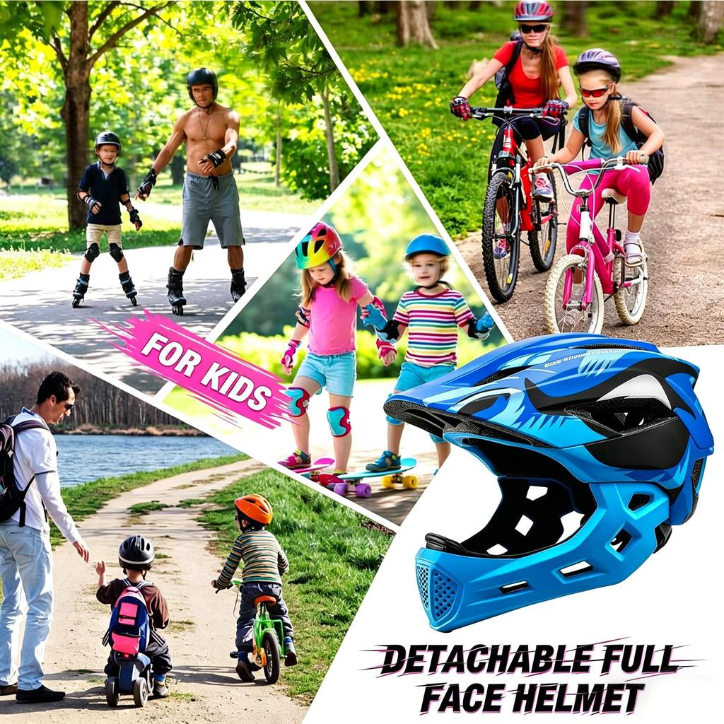 Kids Detachable Full Helmet Children Adjustable Safety Helmet for Skating Scooter BMX MTB Bike