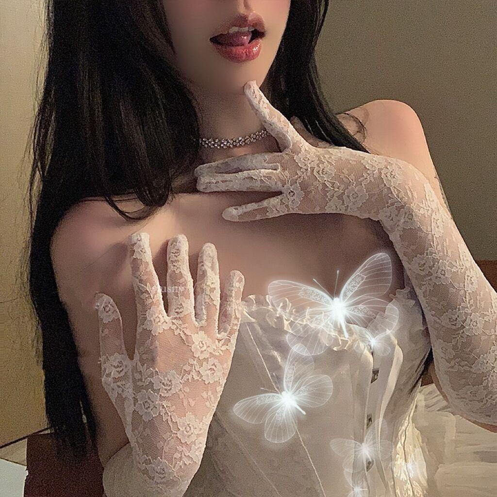 Vintage mesh bridal Lolita black lace gloves sexy photo props black silk sleeves