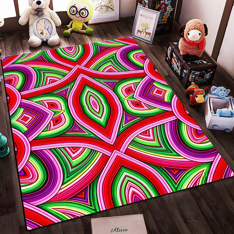 Colorful Geometric Pattern Red Green Purple Abstract Carpet Design Suitable for Use As an Anti-slip for Living Room Bedroom Sofas