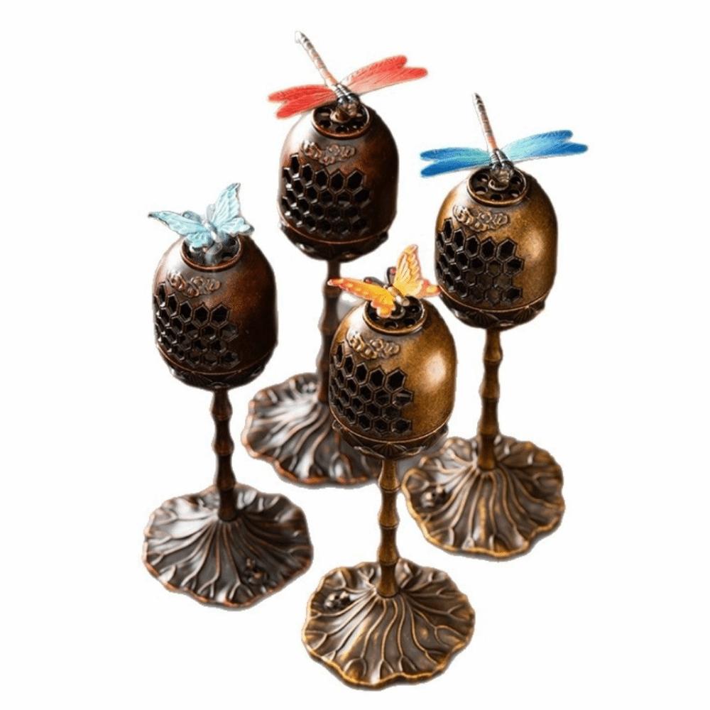 Butterfly Design Incense Burner Creative Handmade Aromatherapy Stove Dragonfly Pattern Rotating Palace Lantern