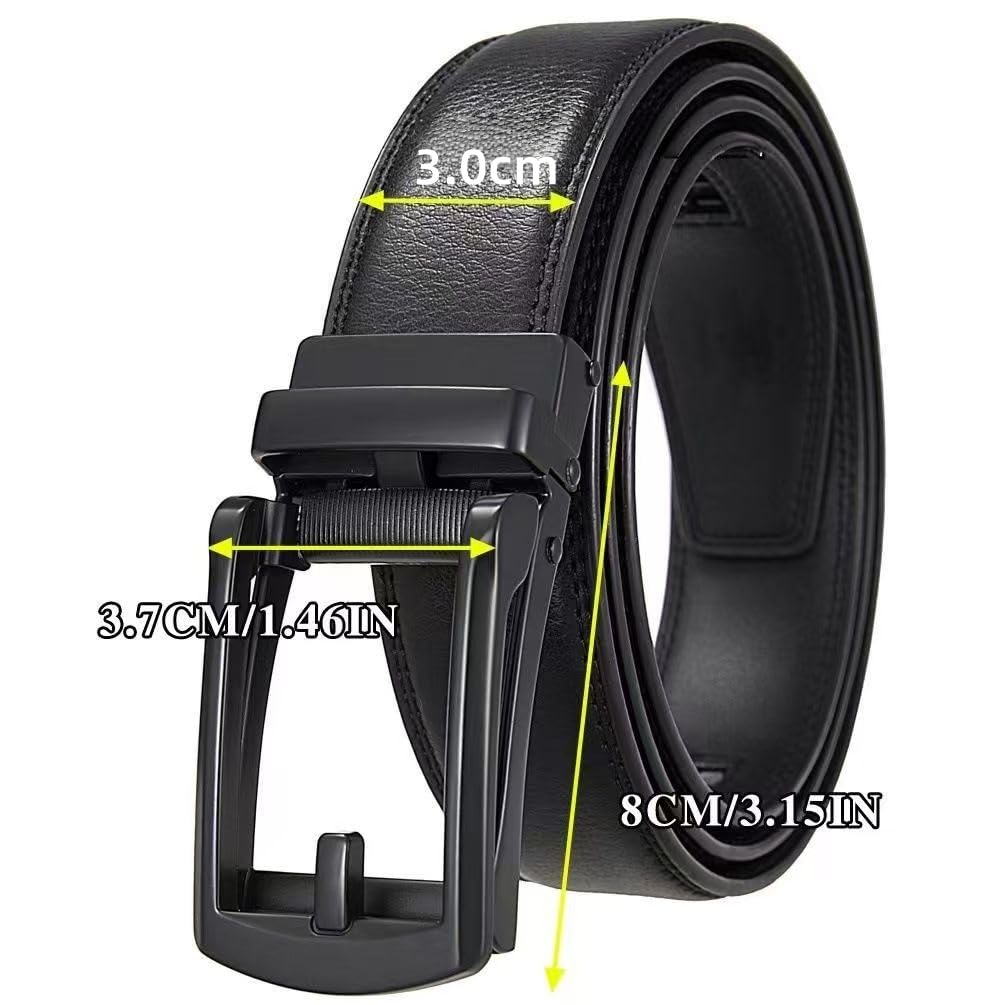 [WUCANUI] Men's Business Belt - Auto-Lock Closure, Large Size, Genuine Leather - Easy to Use, Suit, No Holes, Business, Gentleman, 75-120cm, Easy to