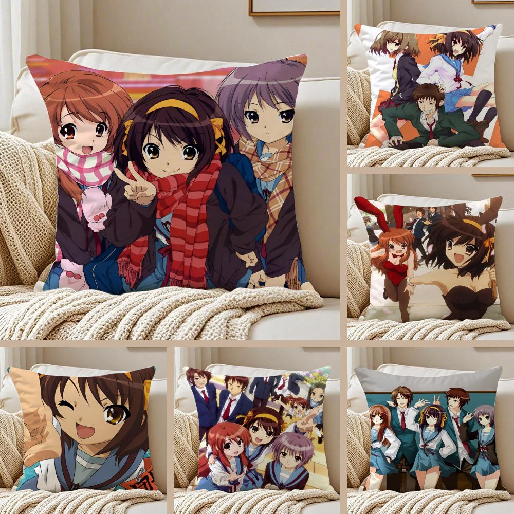 Classic Anime TThe Melancholy of Haruhi Suzumiya Cushion Cover Pillowcase Antidustmite living Room Sofa Decor Cushion Room