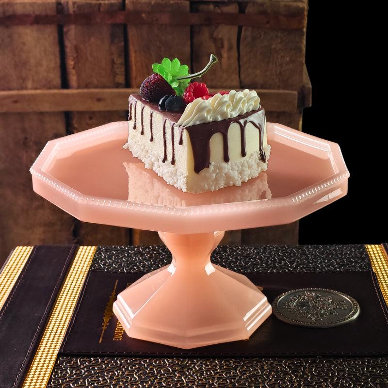 Glossy Light Pink Jade Glass Dessert Tray and Pastry Plate Glossy Pink розовый