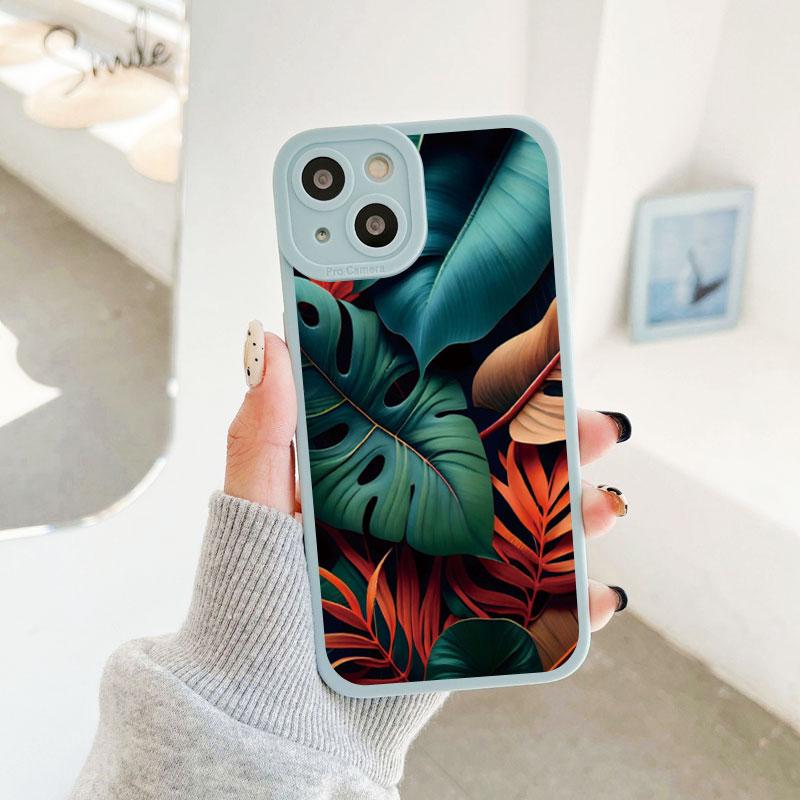 Leaves Monstera Green Case For iPhone 14 Plus 14 13 12 11 Pro Max XR XS X 7 8 Plus SE 2020 Cases Cute Soft Silicone Back Covers