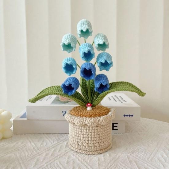 Crocheted Potted Bell Flower Decoration Handmade Knitting Floral Ornament Artificial Hand Woven Flower Home Office Table