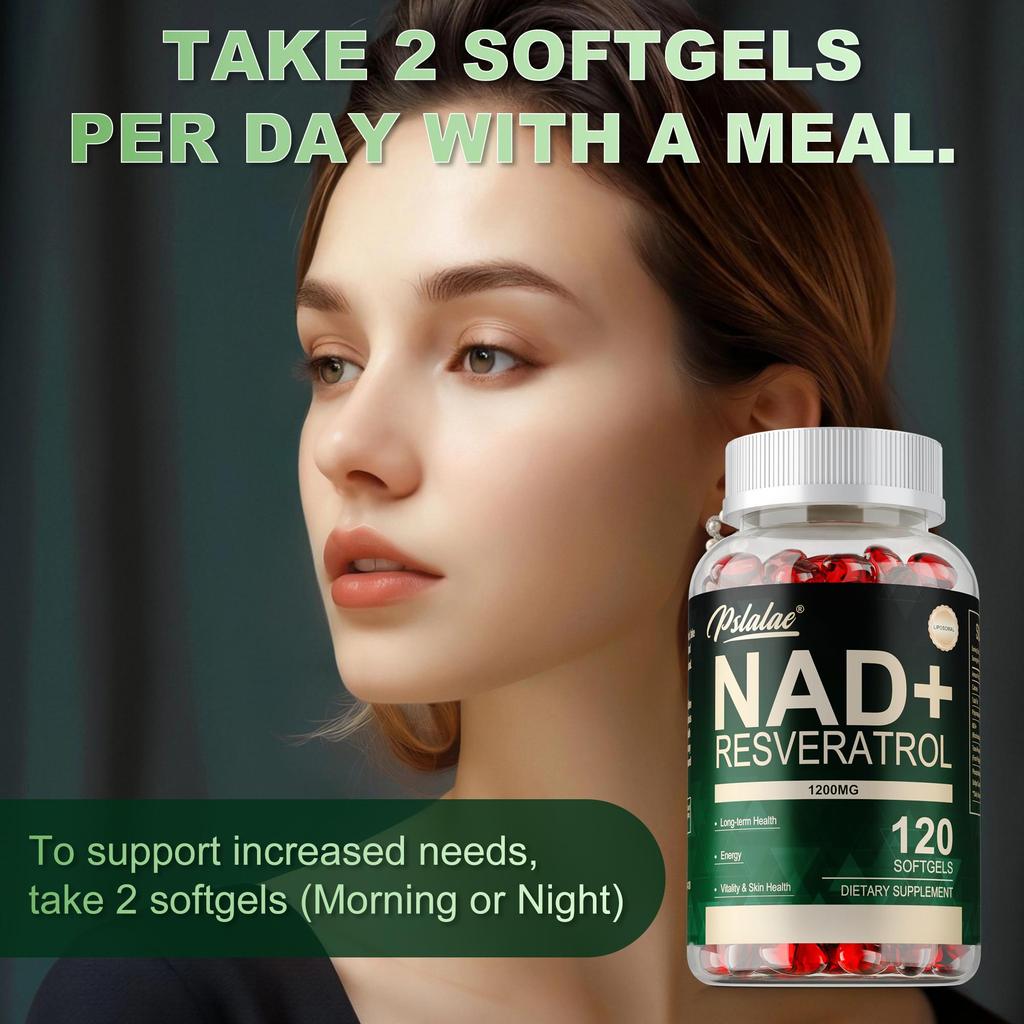 NAD+ Resveratrol Dietary Supplement Supports Cellular Energy, Anti-aging, and Skin Health. 120 Softgels.