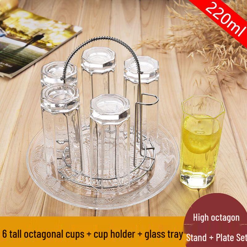 Zhuopu 6-Piece Heat-Resistant Octagonal Glass Tea & Water Cups Set
