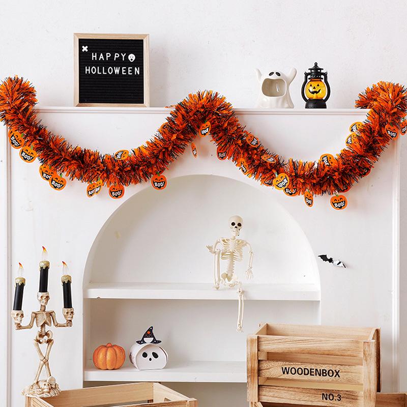 

Halloween Tinsel Garland: Pumpkin, Skull & Ghost Ribbon Decoration for Parties & Shop Windows