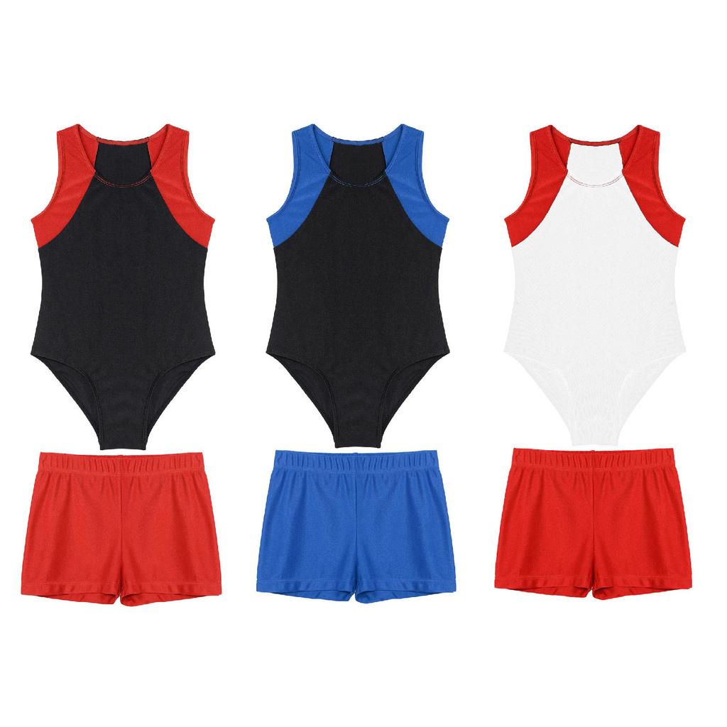 Kids Boys Sleeveless Unitard Jumpsuit with Shorts Gymnastic Workout Biketard Leotard