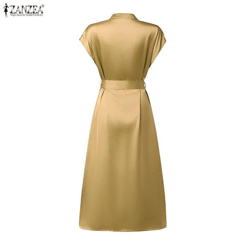ZANZEA Women Casual Round Neck Solid Color Loose Short Sleeve Dress