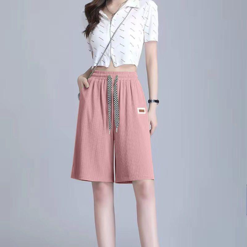 

Women s High-Waisted Ice Silk Casual Shorts - Lightweight, Loose, Sports-Friendly M рожевий