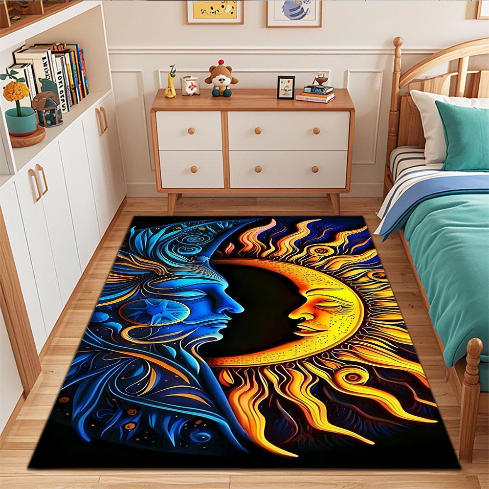 Sun and Moon Yin Yang Design Carpet Patterned Carpet, Suitable As a Non Slip Play Mat for the Living Room and Bedroom Sofa