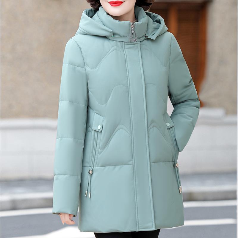 Middle Age Women Winter White Duck Down Coats Vintage Plus Size Parkas Hooded Elegant Thick Warm Down Jackets Woman Outerwears