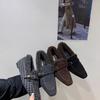 Wool Shoes Women's 2026 Autumn and Winter New Wear Pointed Toe Slip-on Plus Velvet Bean Shoes Warm Cotton Shoes