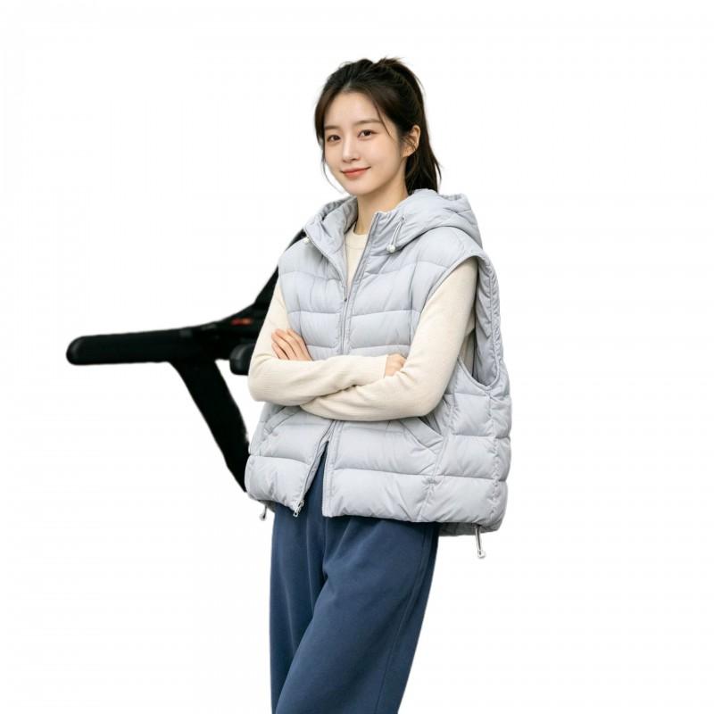 Womens Lightweight Hooded Puffer Vest Solid Color Warm Outerwear Winter Casual Office Wear