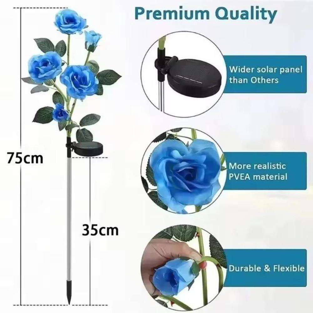 5-Heads Solar Garden Lights, Rose Flower Solar Lawn Lamp, Waterproof Outdoor Decorative Lights for Yard Patio Garden Decor