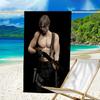 proof beach towel with a Resident Evil Leon S. Kennedy2 pattern - soft,absorbent,quick-drying,machine washable - perfect for swimming,camping,bathing