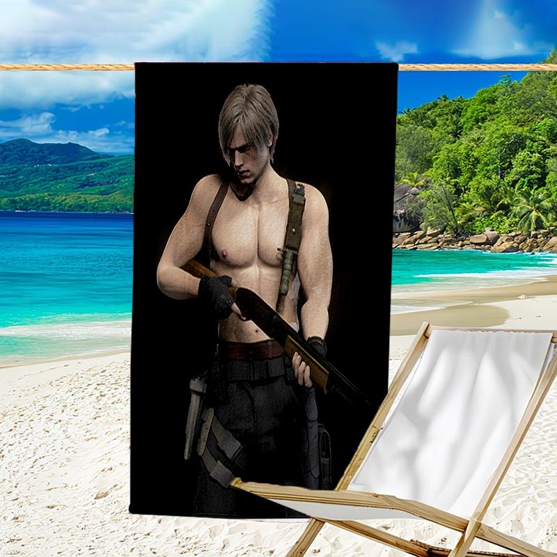 proof beach towel with a Resident Evil Leon S. Kennedy2 pattern - soft,absorbent,quick-drying,machine washable - perfect for swimming,camping,bathing