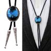 Braided Shoestring Stone Bolo Tie Carved Charm Cowboy Necktie Necklace