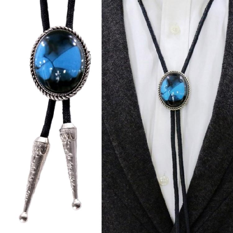 Braided Shoestring Stone Bolo Tie Carved Charm Cowboy Necktie Necklace
