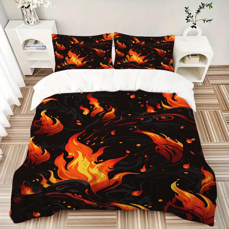 3pcs Flame Dragon Bedding Set, Includes 1 Comforter + 2 Pillowcases, Without Pillow Inserts, Soft Comfortable, Lightweight Breathable, Print