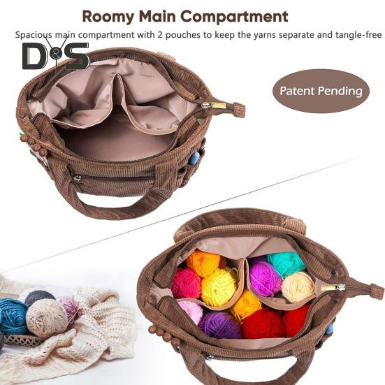 Knitting Bag Yarn Storage Organizer with Zipper Large Capacity Multipurpose Portable Knitting Tote Crochet Hooks Organizer