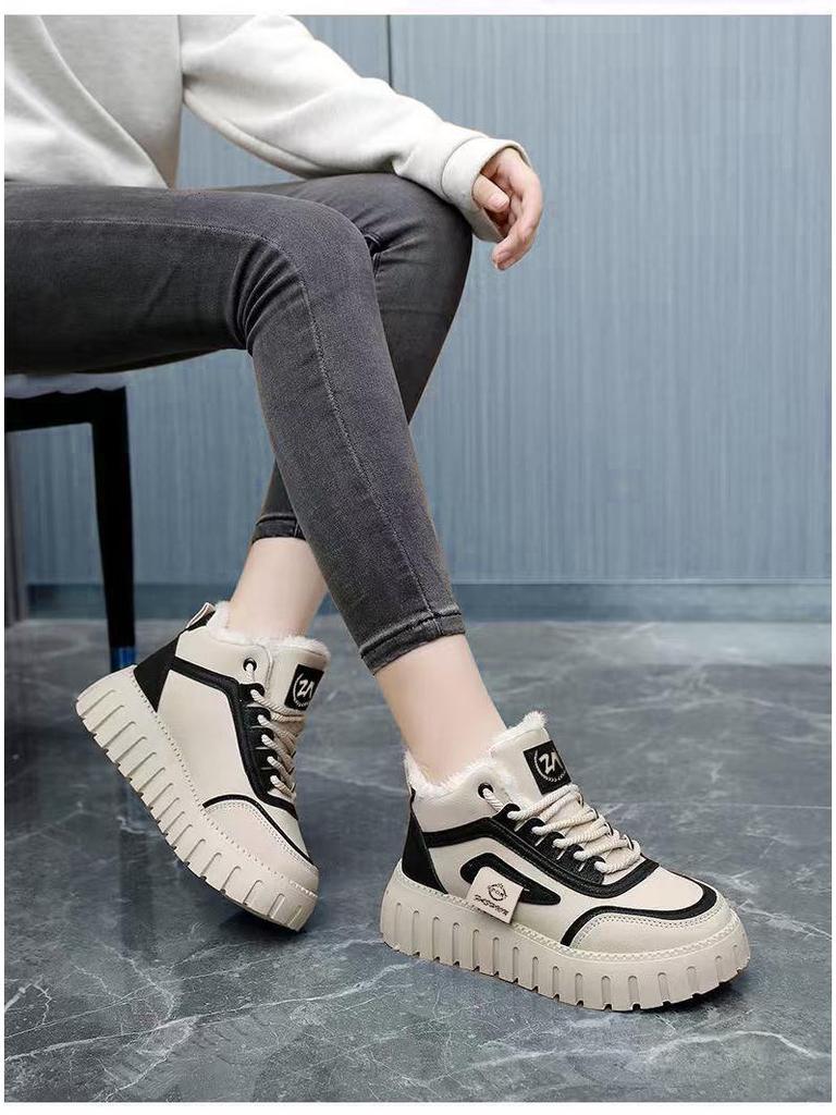 Damskie buty casualowe ze średnią cholewką z grubej bawełny w stylu koreańskim – Ciepłe i wygodne na zimę