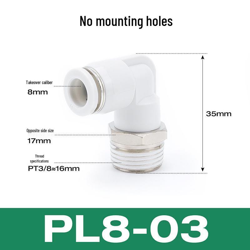 Premium White Male Thread Elbow PL8-02 Pneumatic Connector, 4-M5/6-01/10-03/12-04 Air Tube