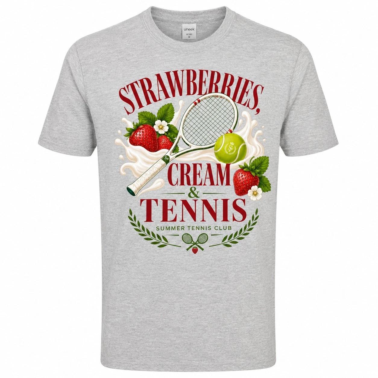 Strawberries Cream Tennis T-Shirt Summer Club Graphic Tee Fan Gift XL
