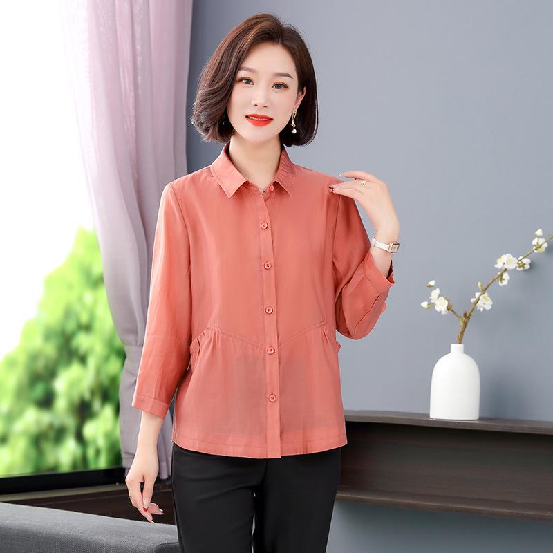 Tencel Spring Elegant Casual Lapel Shirt Jacket - Stylish, Versatile, Loose Fit for Women 4XL оранжевый