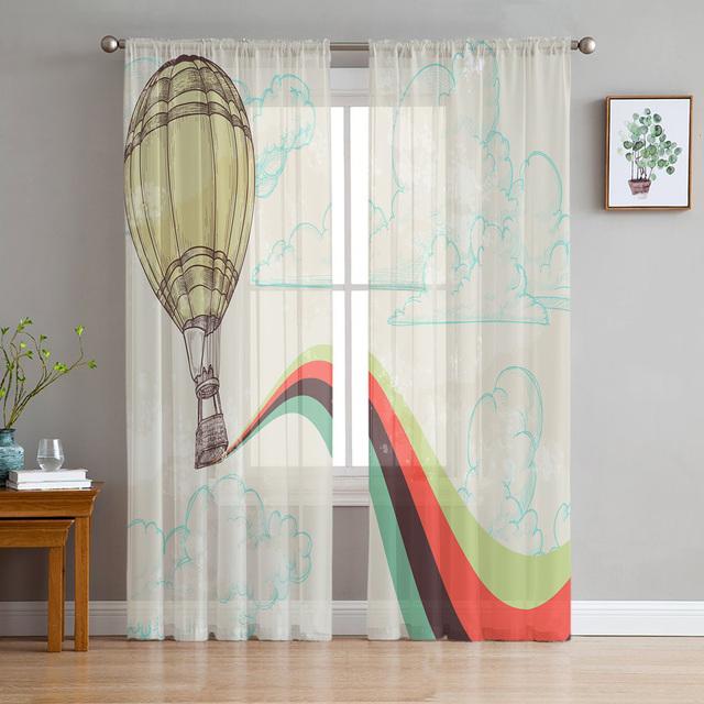 Cartoon Air Balloon Print Sheer Curtains For Living Room Bedroom Kitchen Home Hotel Decor Chiffon Tulle Window Panel Curtain