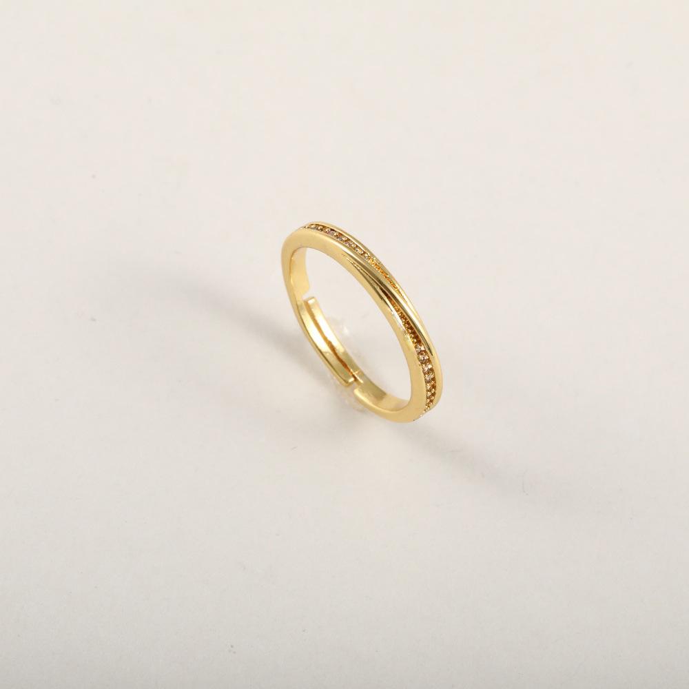 18k Gold-Plated Adjustable Ring with Diamond Micro-Pave Design