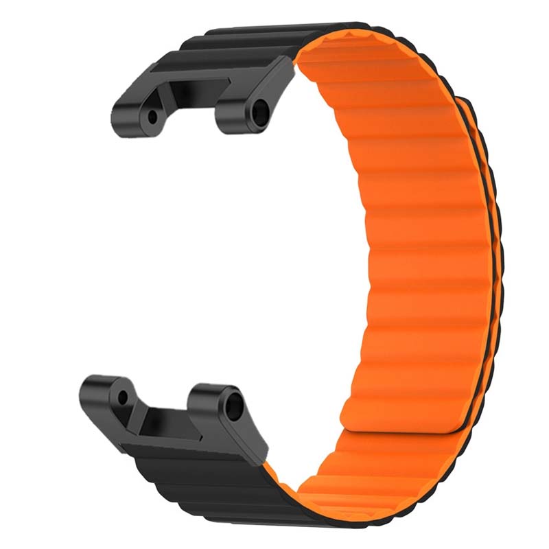 

For Huami Amazfit T-Rex/T-Rex Pro Silicone Watch Strap Magnetic Smartwatch Band Black+Orange
