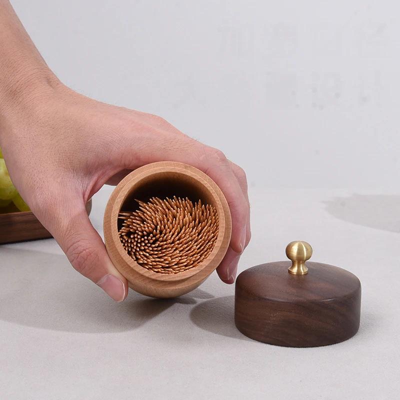 HeMu Solid Wood Toothpick Box for Home High-end Creative High-end Cotton Swab Box Convenient Toothpick Box