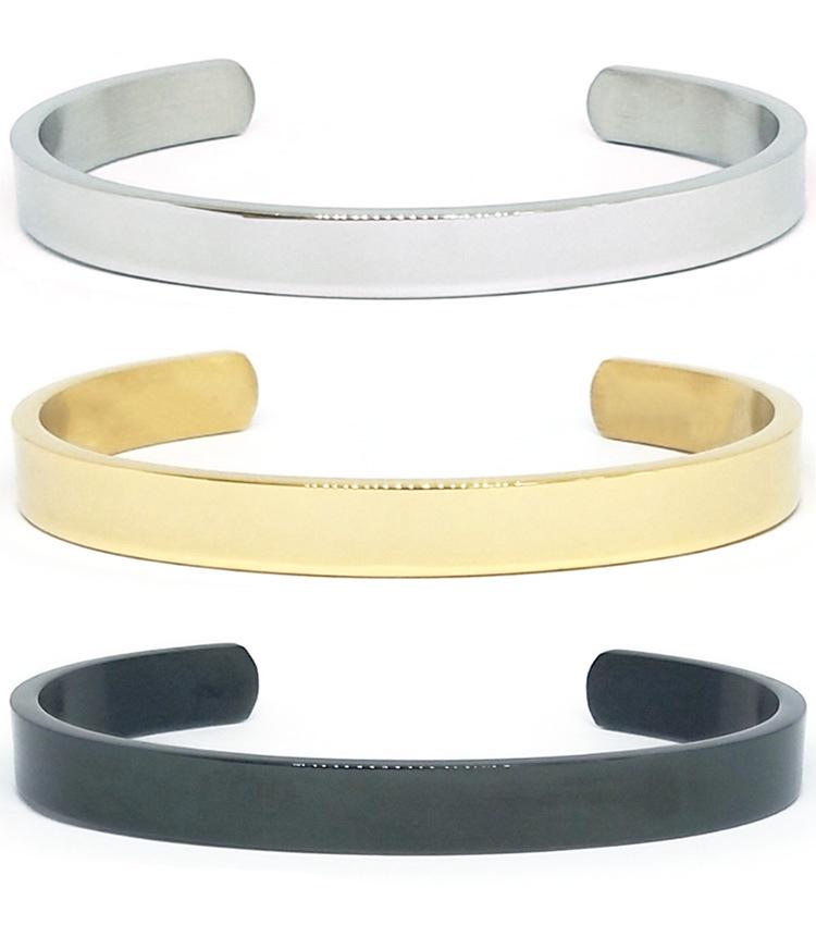European-American Fashion C-Shaped Stainless Steel Men's Bracelet, V-Shaped Openable Polished Design, Vacuum Electroplated Titanium Steel.