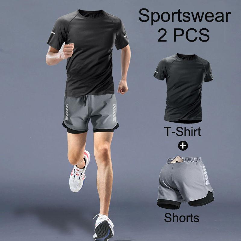 2026 Mens Sportswear 2 PCS Tracksuit Elastic Running Sets Football Basketball Tennis Sport Fitness GYM Suits Workout Clothing