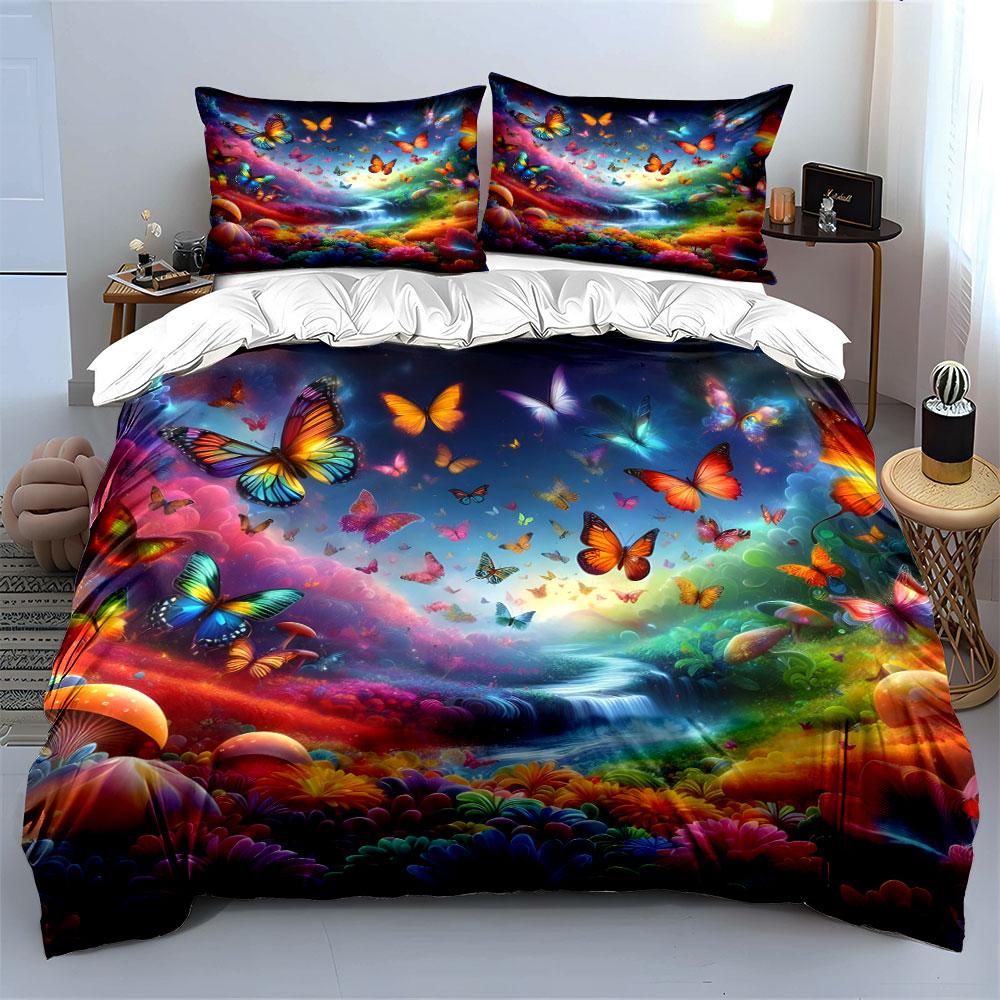 Colorful Butterfly Forest Décor Set Multiple Sizes Kid'S And Adults' Bedroom Exquisite 3Pc Bedding Set, Gift